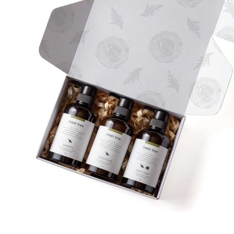 meet tree　森のバスタイムギフト　シャンプー　コンディショナー　ボディソープ　ヒノキ　正面