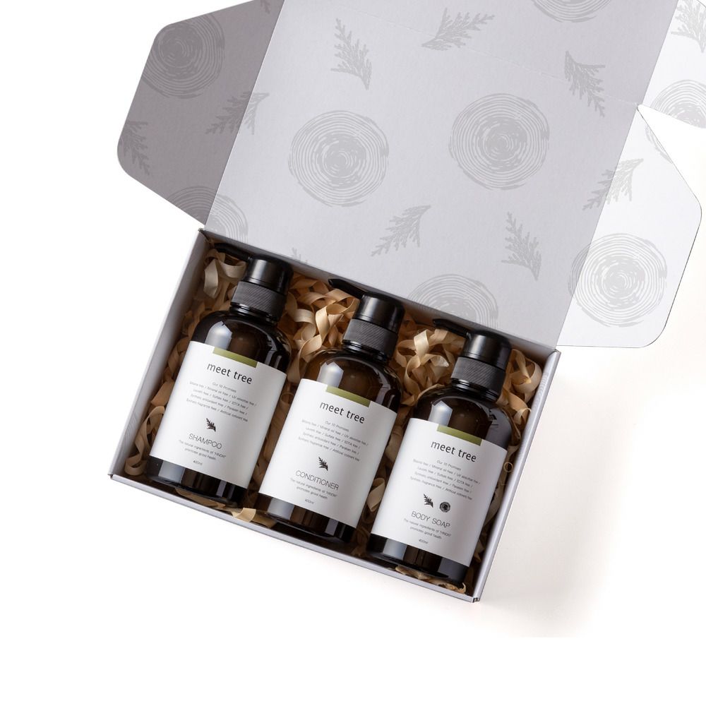 meet tree　森のバスタイムギフト　シャンプー　コンディショナー　ボディソープ　ヒノキ　正面